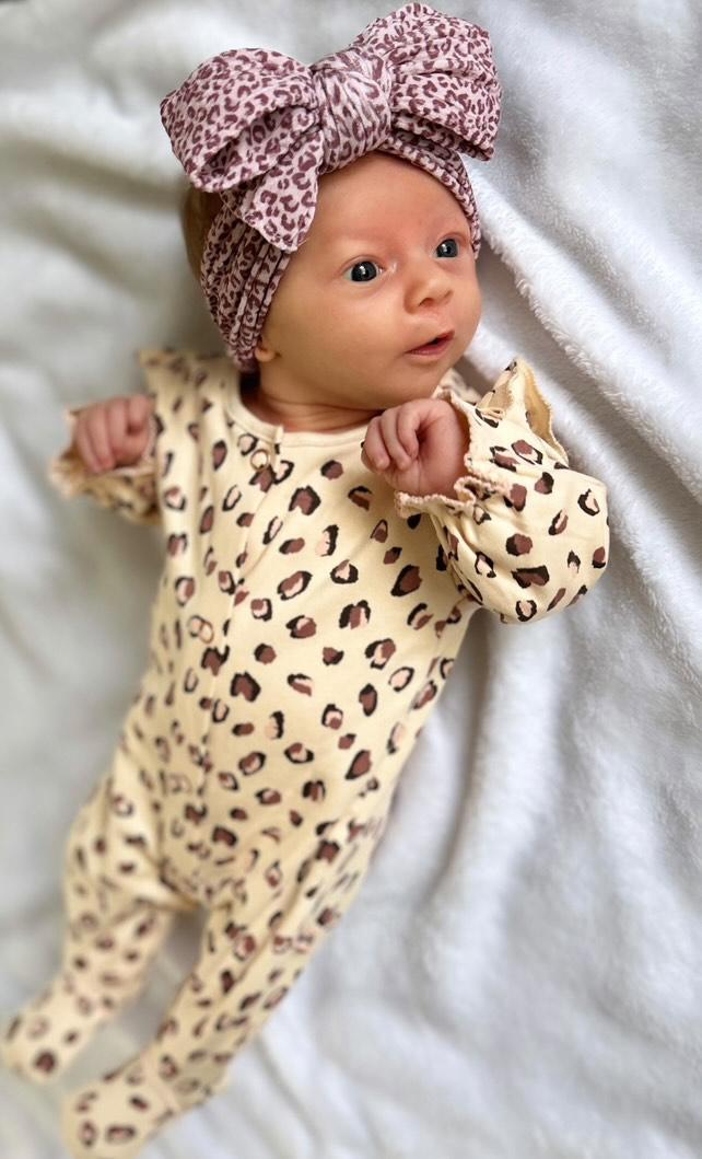 Leopard Print Larger Bow Headband For Newborns to Age 3 - Image 3