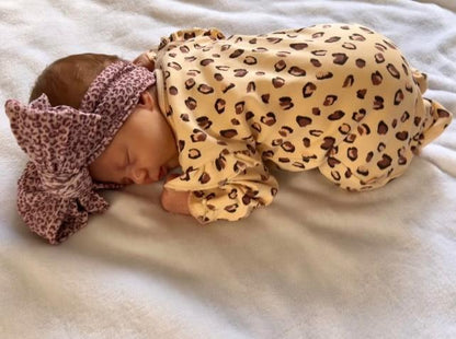 Leopard Print Larger Bow Headband For Newborns to Age 3 - Image 4