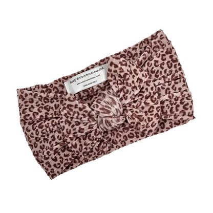 Leopard Print Smaller Bow Headband For Newborns to Age 3 - Image 2