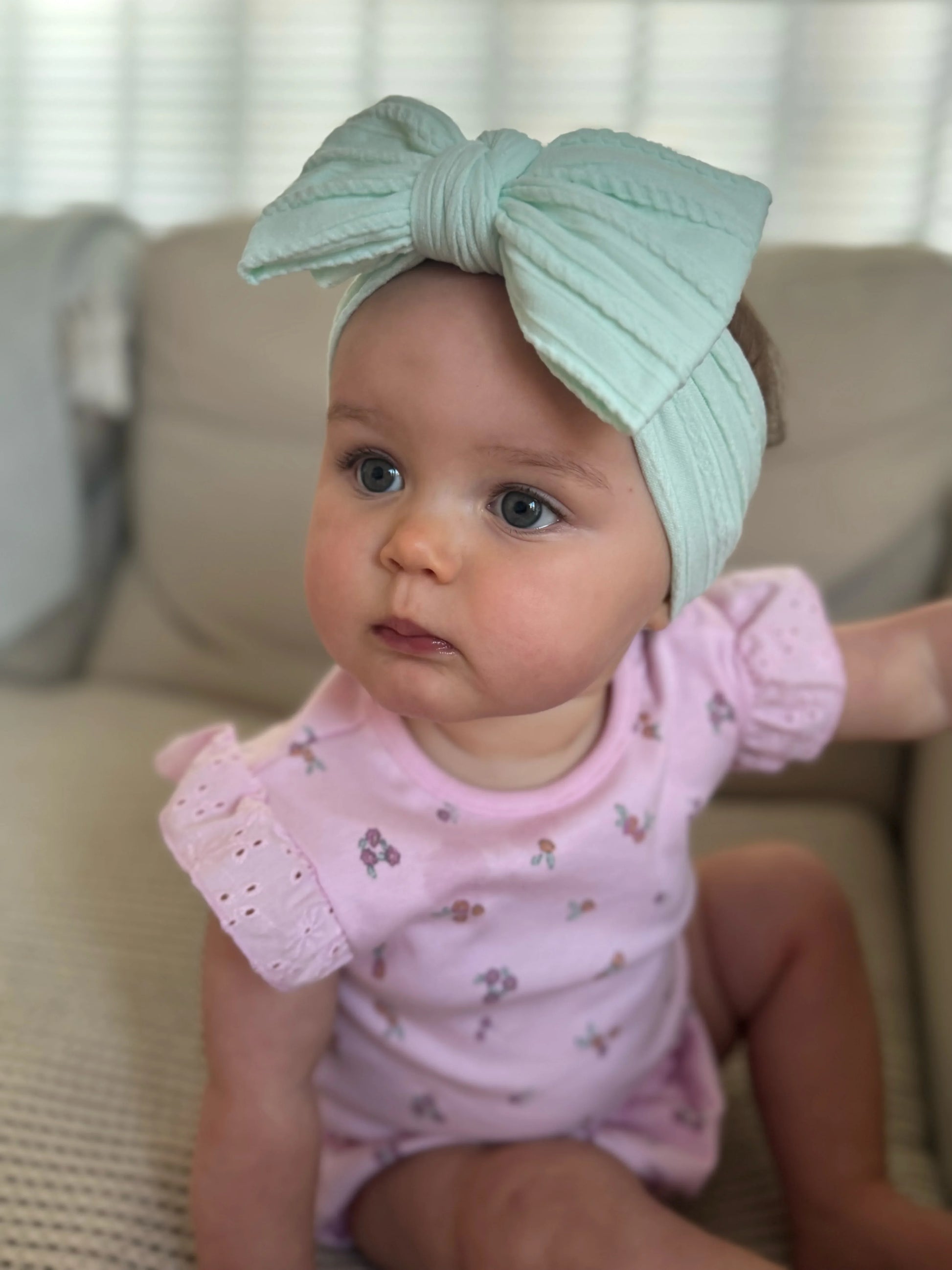 Light Aqua Larger Bow Headband For Newborns to 3 Years Old - Image 6