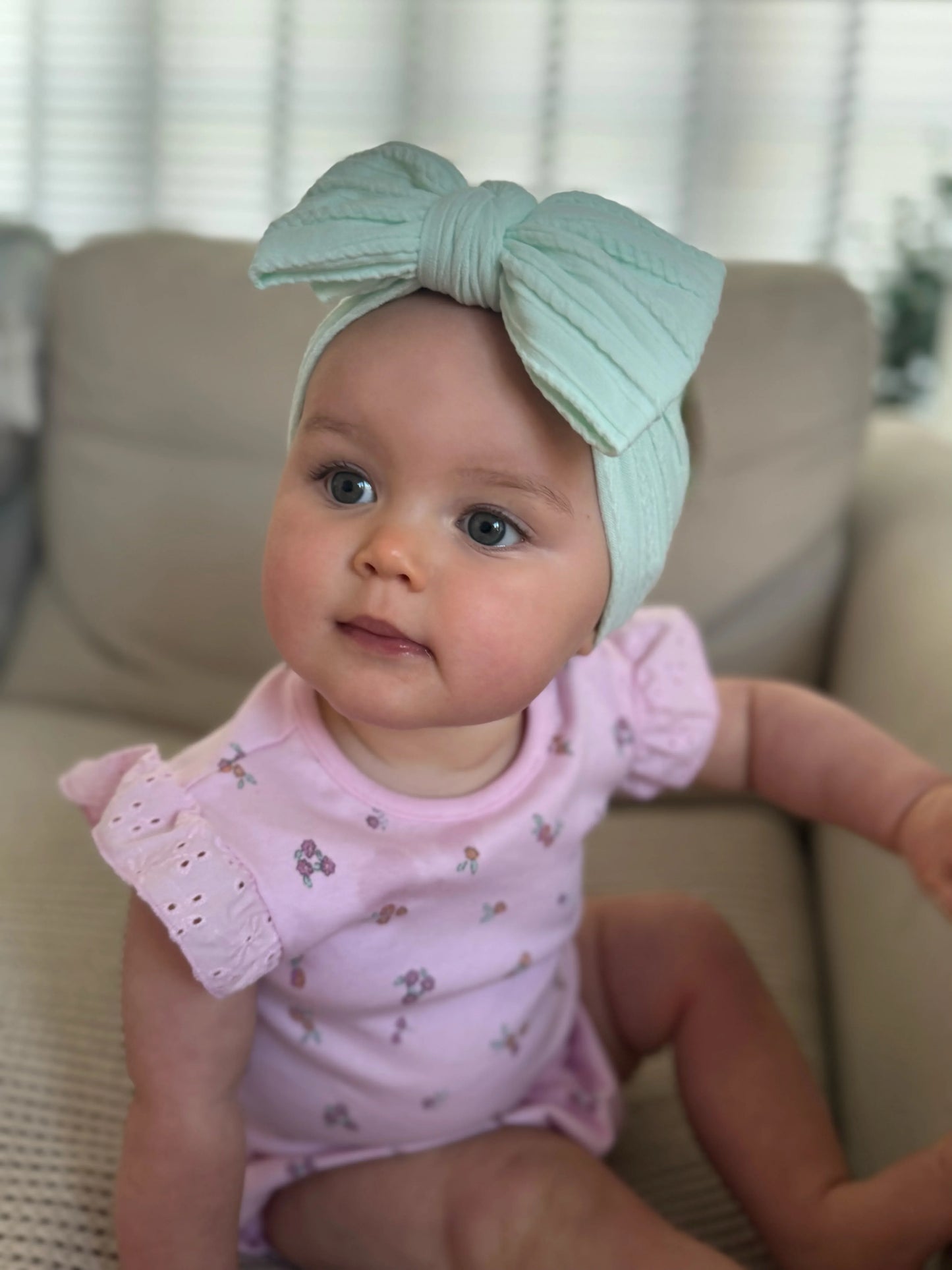 Light Aqua Larger Bow Headband For Newborns to 3 Years Old - Image 5