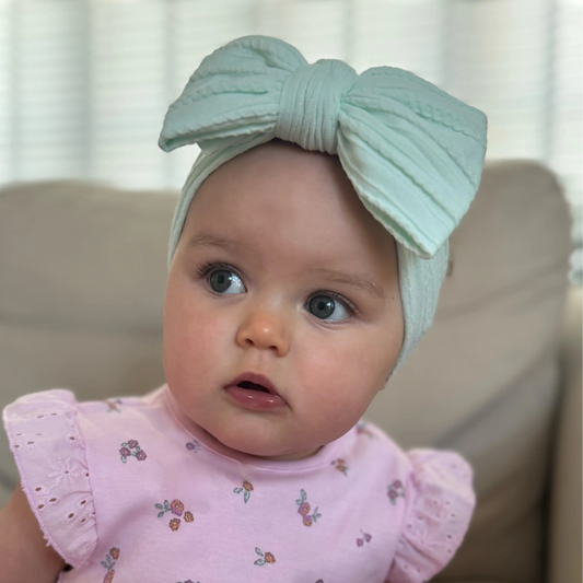 Light Aqua Green Larger Bow Cable Knit Headband