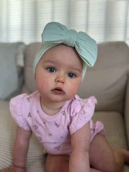 Light Aqua Larger Bow Headband For Newborns to 3 Years Old - Image 1