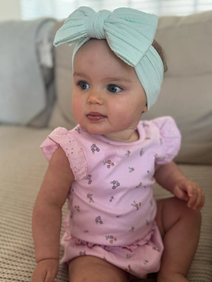 Light Aqua Larger Bow Headband For Newborns to 3 Years Old - Image 2