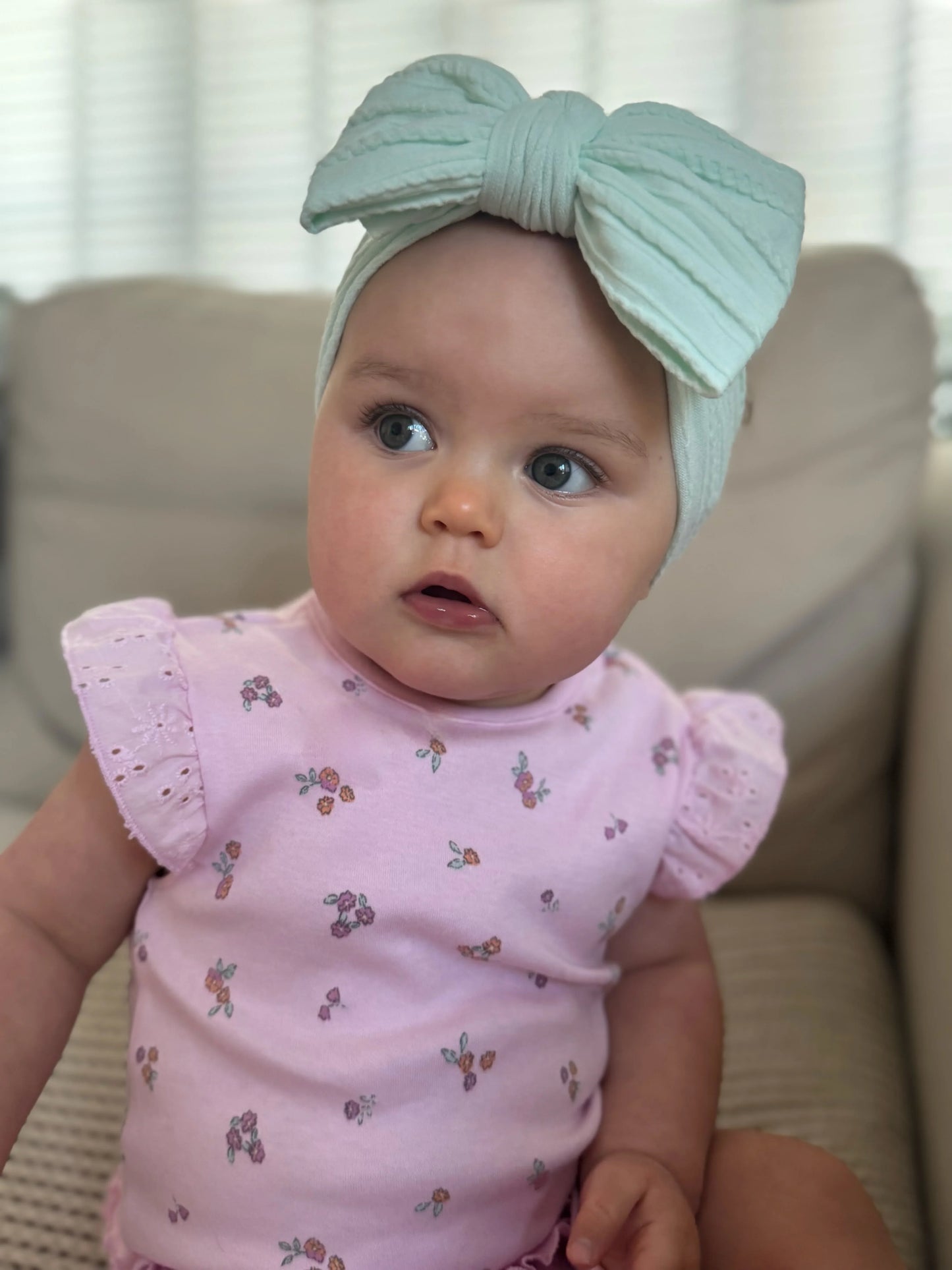 Light Aqua Larger Bow Headband For Newborns to 3 Years Old - Image 6