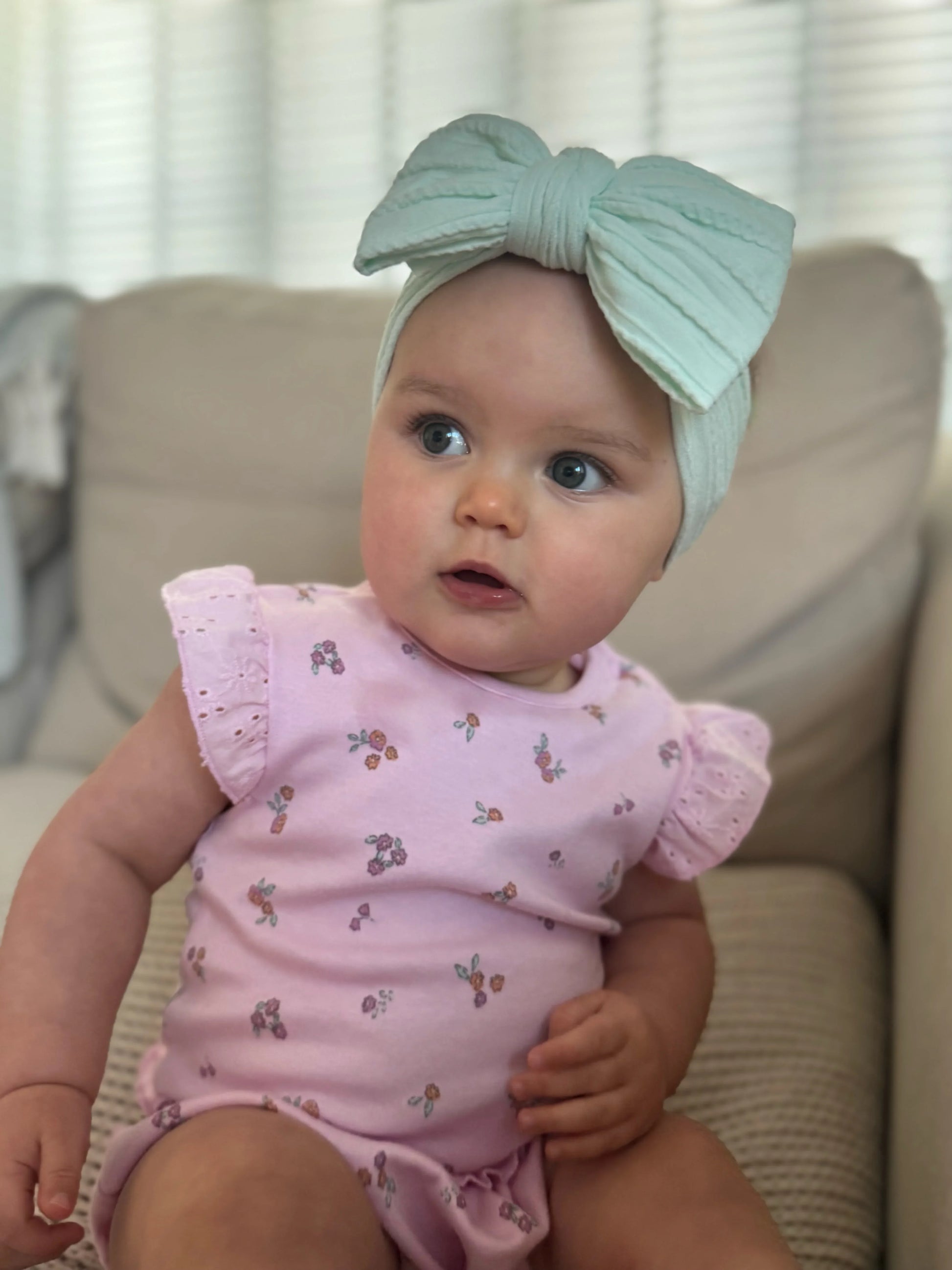 Light Aqua Larger Bow Headband For Newborns to 3 Years Old - Image 7