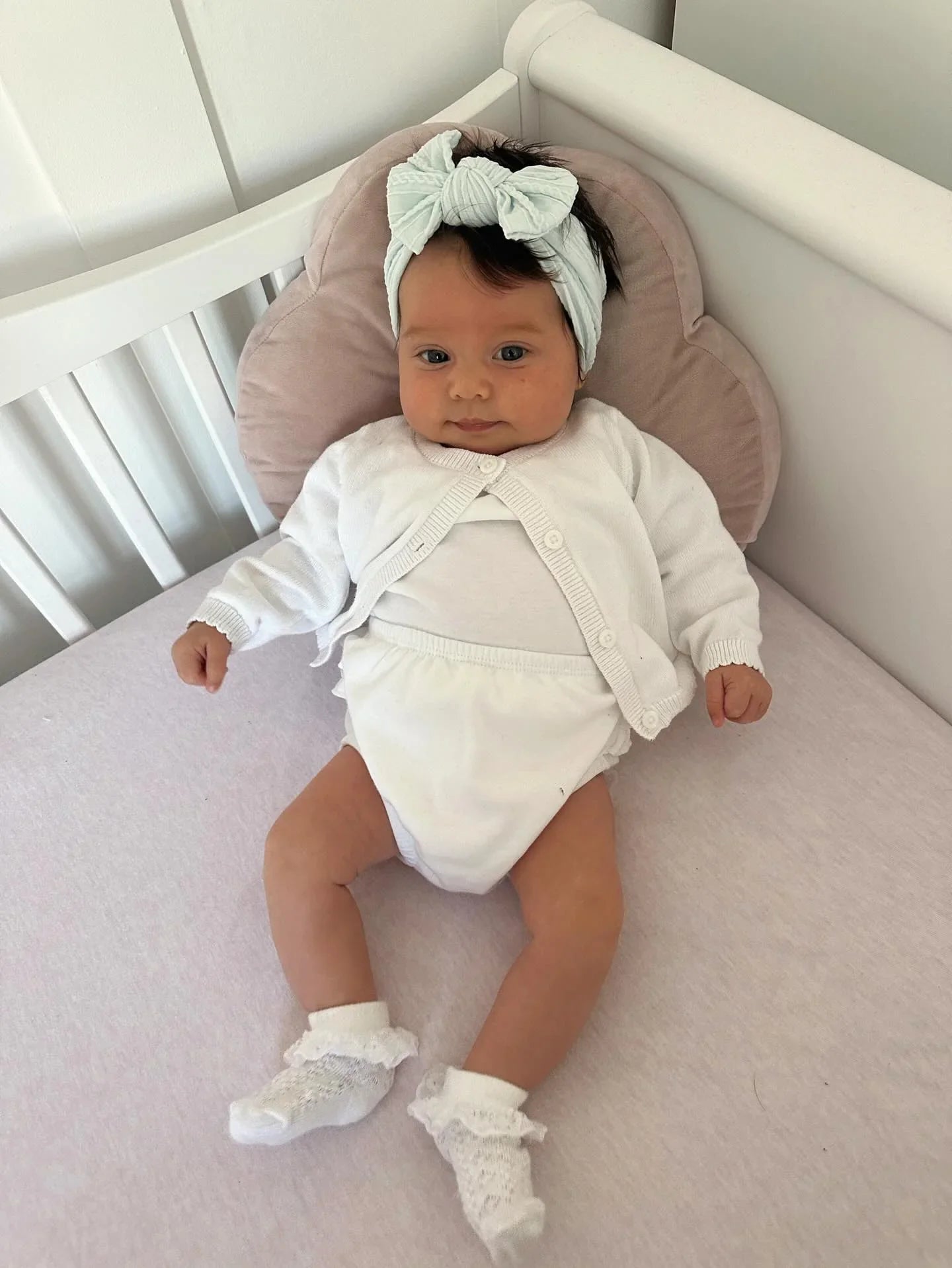 Light Aqua Smaller Bow Headband For Babies From Newborn - Image 1