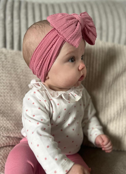 Light Berry Larger Bow Headband Suitable For Newborn Babies - Image 3