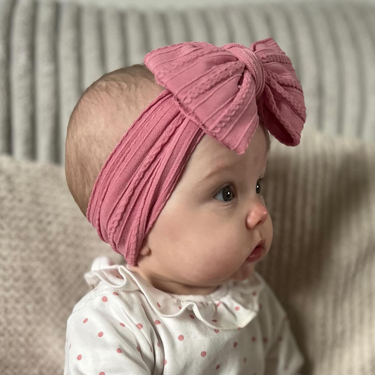 Light Berry Larger Bow Cable Knit Headband
