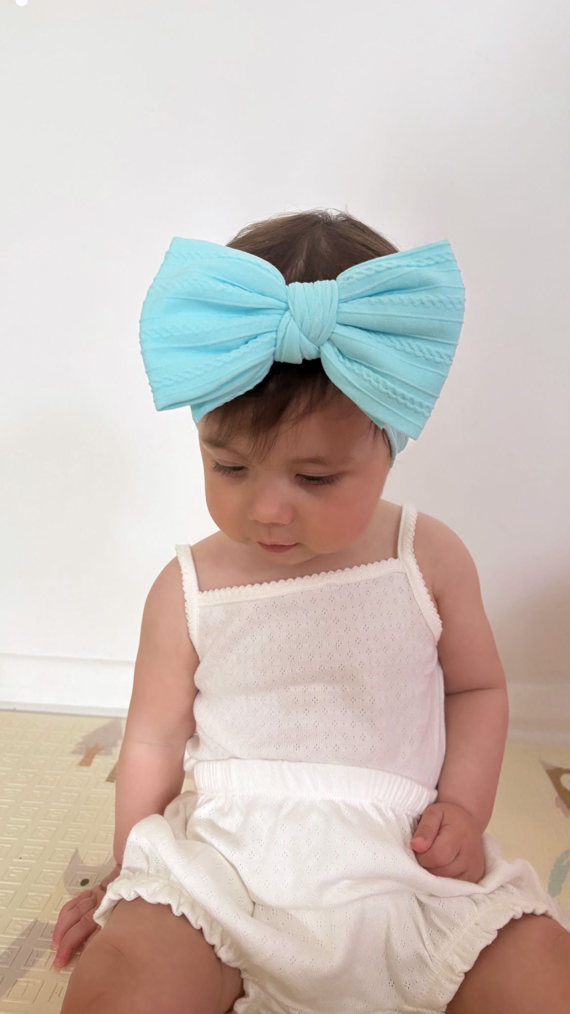 Light Blue Larger Bow Headband Designed For Baby Girls - Image 2