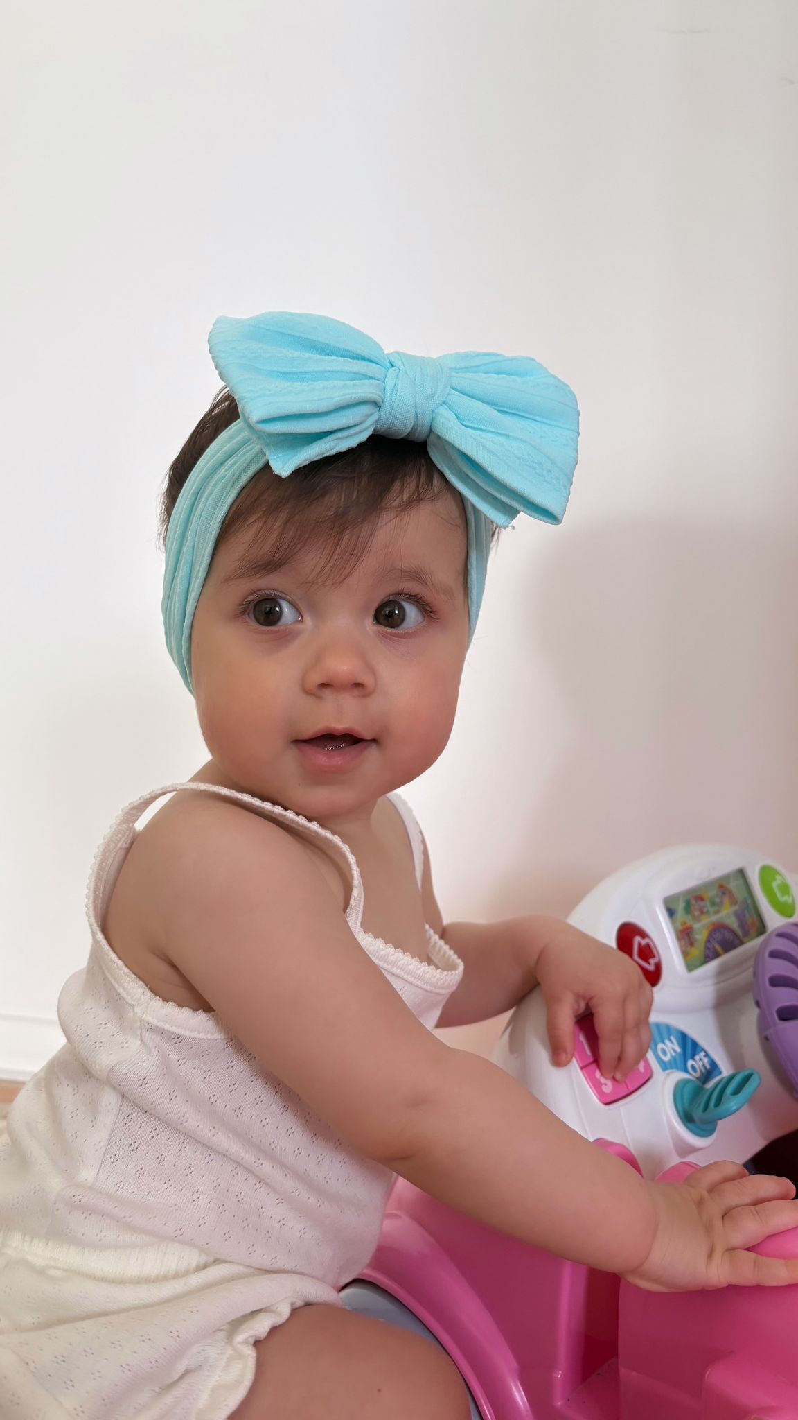 Light Blue Larger Bow Headband Designed For Baby Girls - Image 5