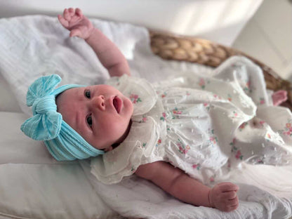 Light Blue Smaller Bow Headband For Newborns to 3 Years Old - Image 3