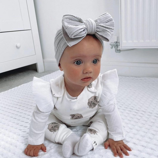 Light Grey Larger Bow Headband Suitable From Newborn - Image 1