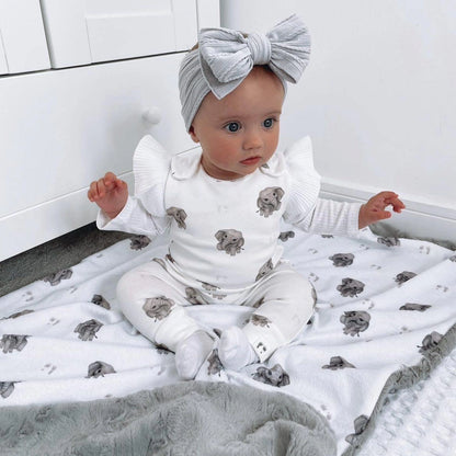 Light Grey Larger Bow Headband Suitable From Newborn - Image 3