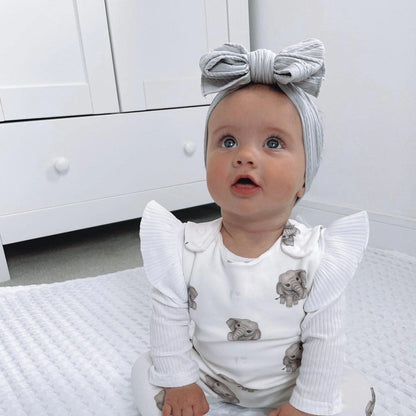 Light Grey Larger Bow Headband Suitable From Newborn - Image 4