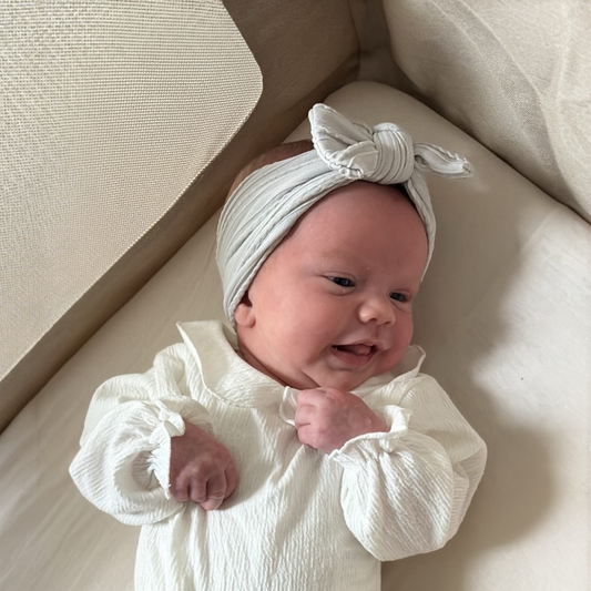 Light Grey Smaller Bow Headband For Girls From Newborn - Image 1