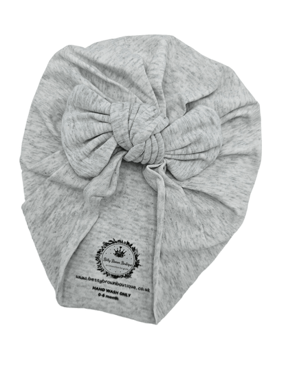 Light Grey Turban hat With Bow From Newborn to 6 Months - Image 2