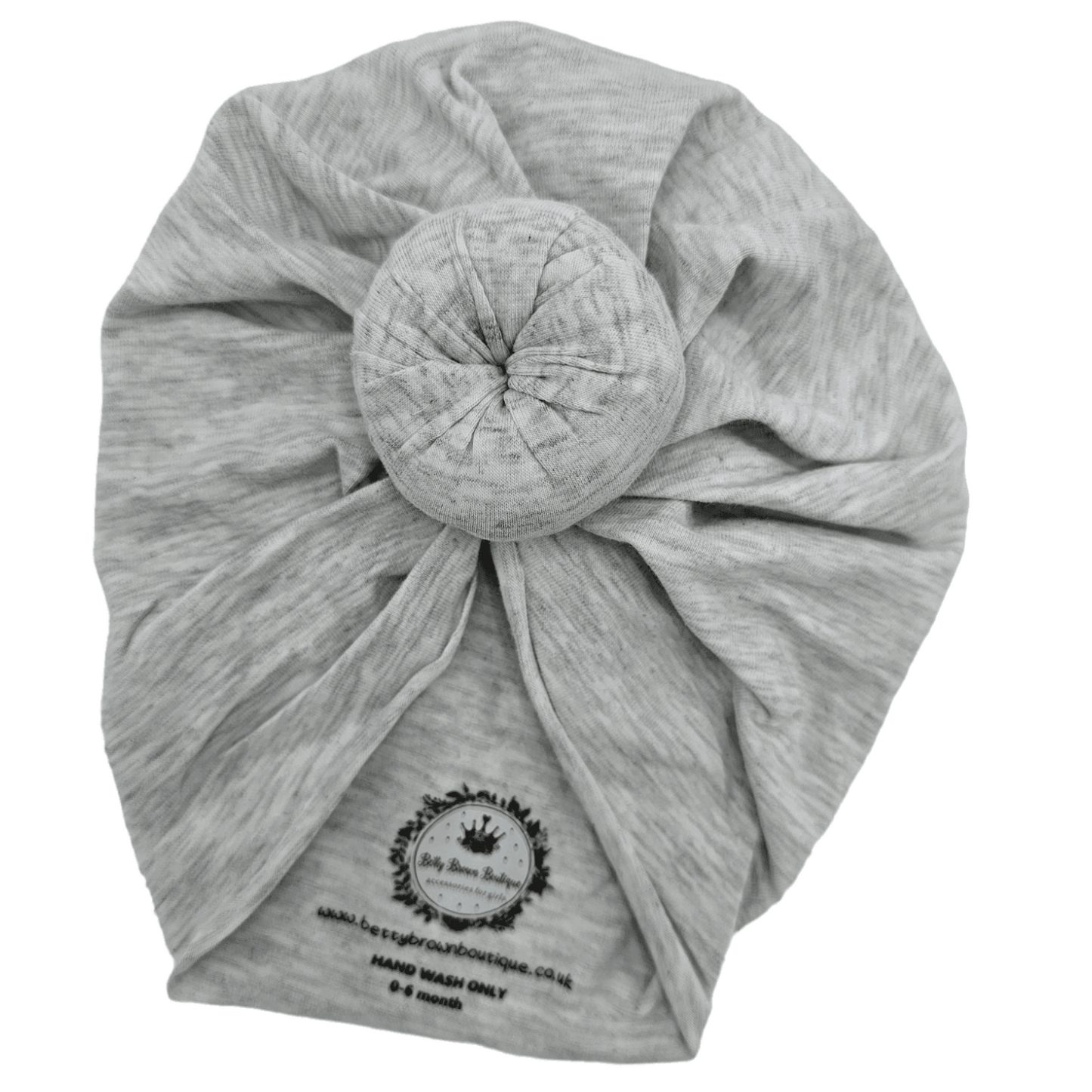 Light Grey Turban Hat with Donut For Newborns to 6 Months Old - Image 2