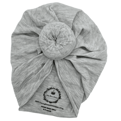 Light Grey Turban Hat with Donut For Newborns to 6 Months Old - Image 2