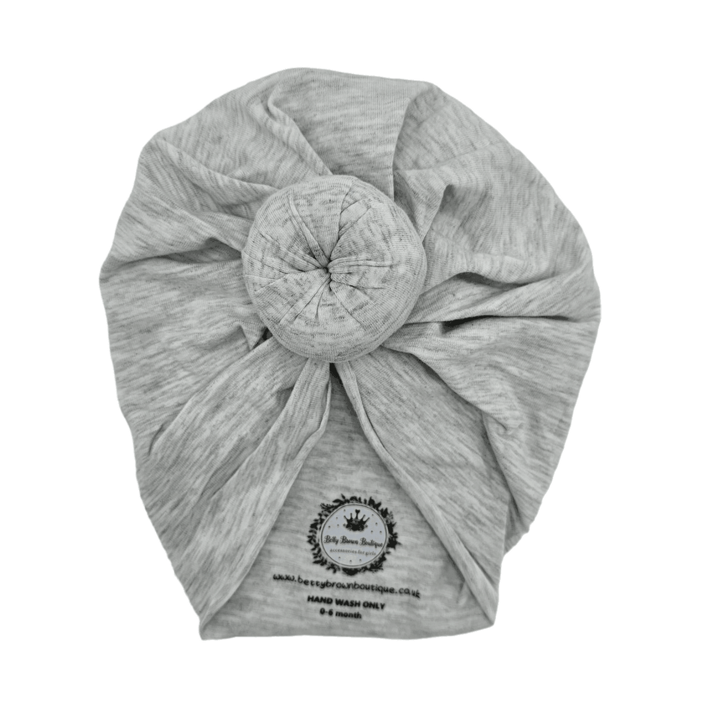 Light Grey Turban Hat with Donut For Newborns to 6 Months Old - Image 1