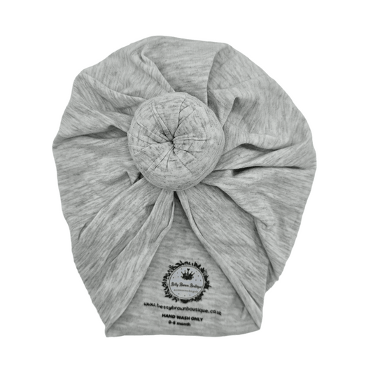 Light Grey Turban Hat with Donut For Newborns to 6 Months Old - Image 1