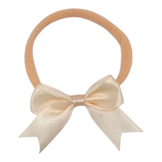 Light Peach 2.5 Inch Satin Dainty Bow Headband For Babies Form Newborn - Image 1