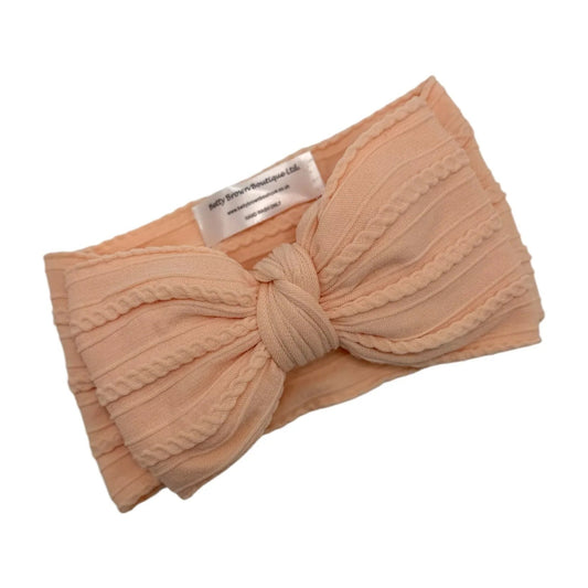 Light Peach Larger Bow Headband Perfect For Newborn to Age 3 - Image 1