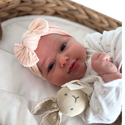 Light Peach Smaller Bow Headband For Girls From Newborn - Image 1