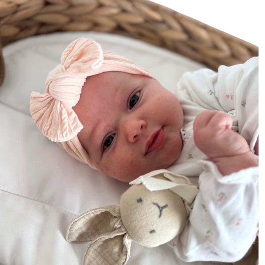 Light Peach Smaller Bow Headband For Girls From Newborn - Image 1