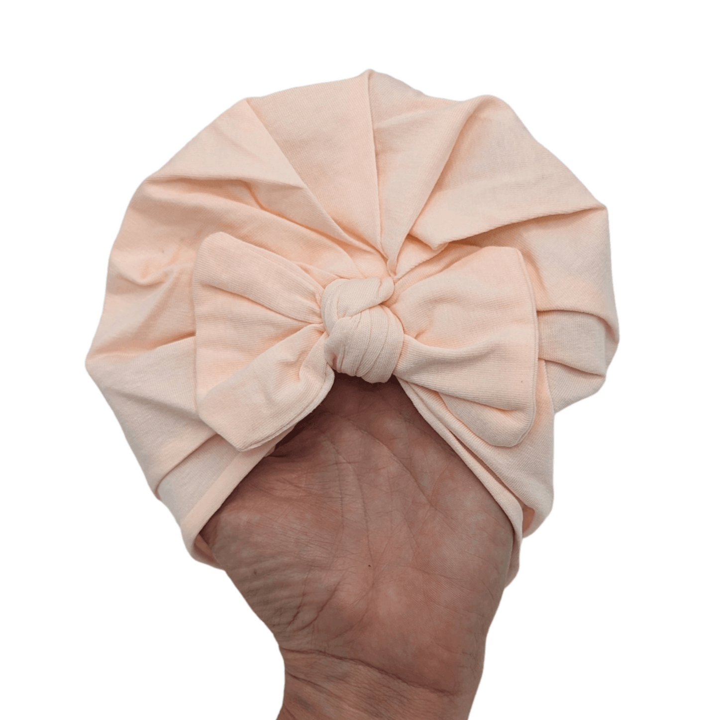 Light Peach Bow Turban Hat For Babies From Newborn to 6 Months - Image 2