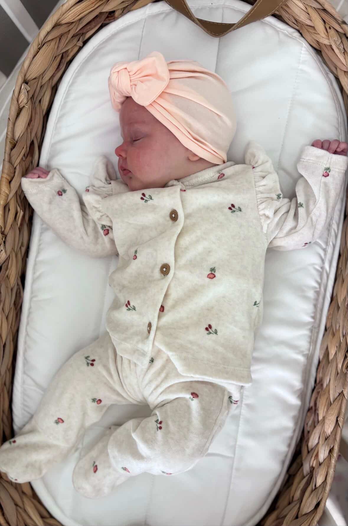 Light Peach Bow Turban Hat For Babies From Newborn to 6 Months - Image 3