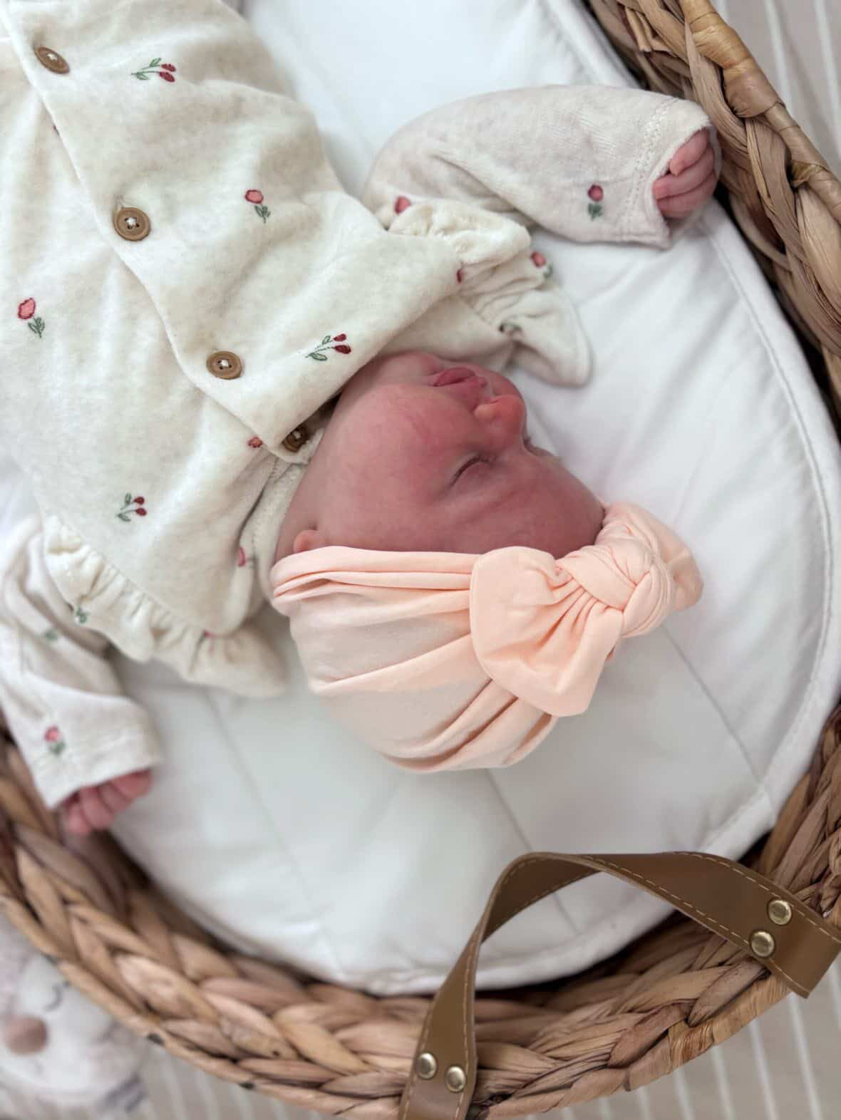 Light Peach Bow Turban Hat For Babies From Newborn to 6 Months - Image 4
