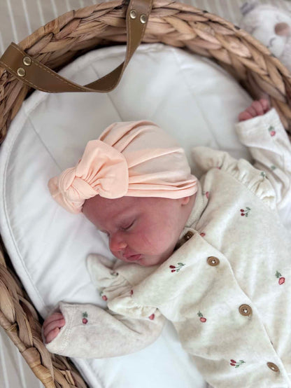 Light Peach Bow Turban Hat For Babies From Newborn to 6 Months - Image 5
