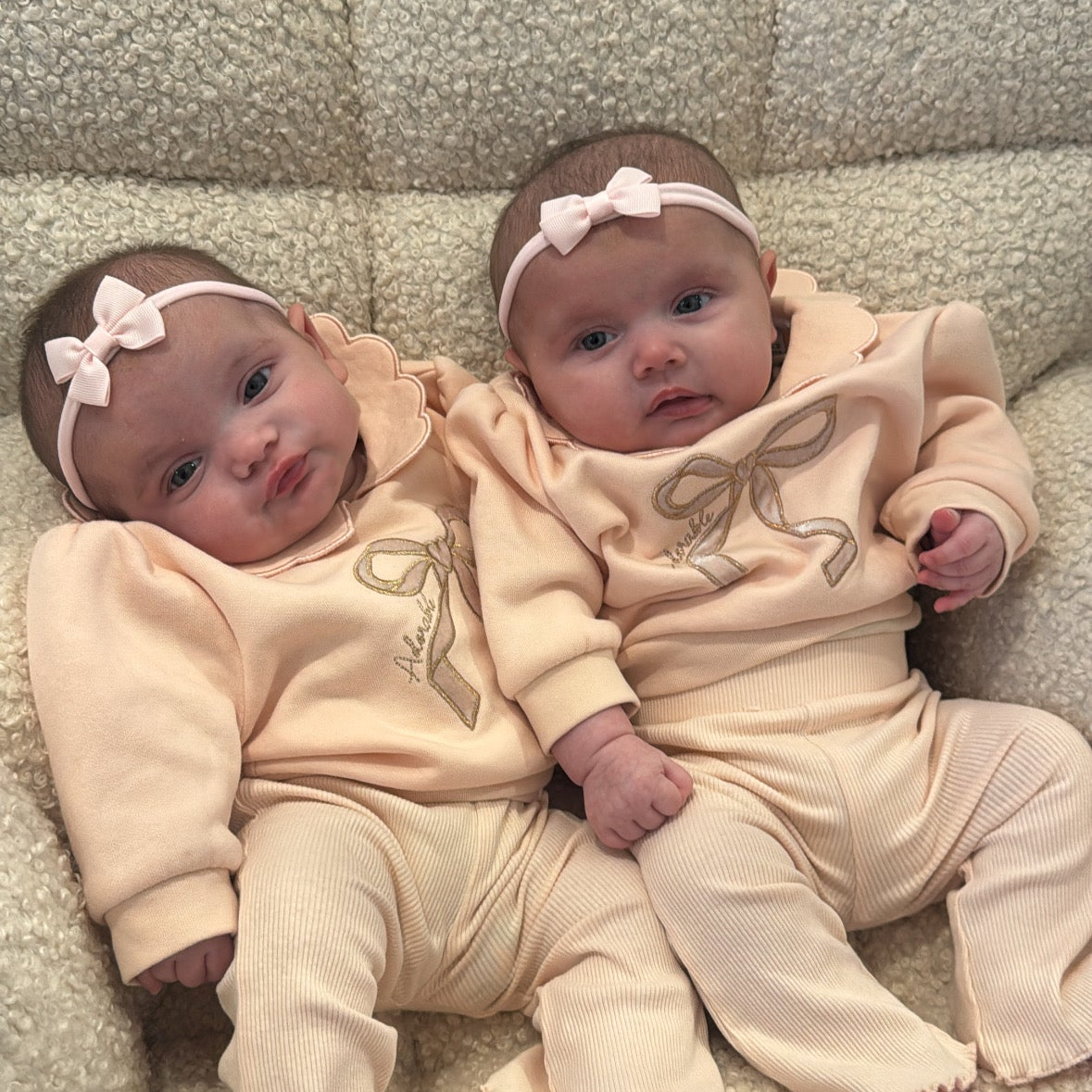 Light Pink 2 inch Double Bow Headband For Newborns to Age 3 - Image 1