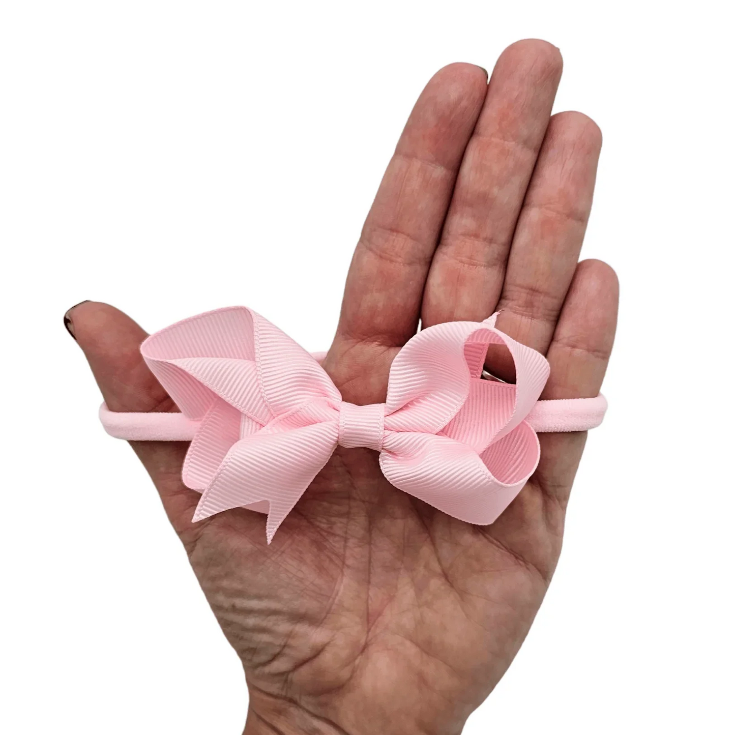 Light Pink 3 Inch Dainty Bow Headband For Girls From Newborn - Image 2
