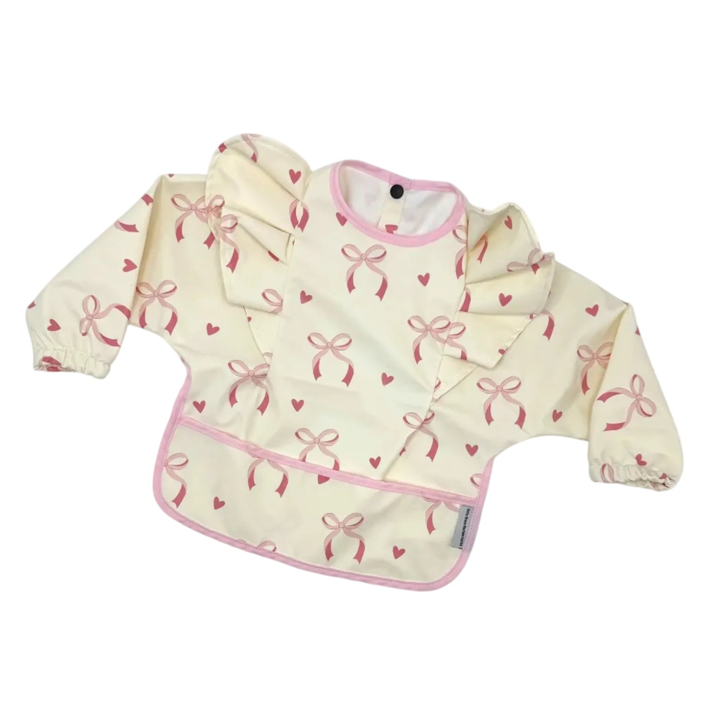Light Pink Bow Bib with Sleeves For 6-36 Month Olds - Image 2