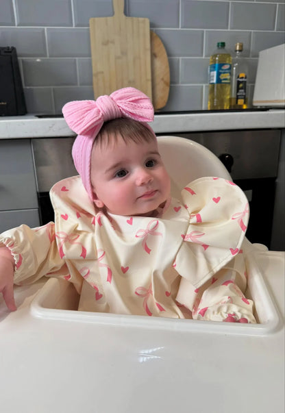 Light Pink Bow Bib with Sleeves For 6-36 Month Olds - Image 2