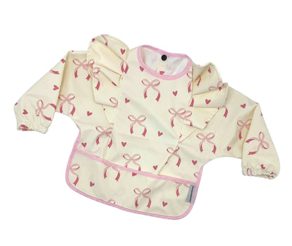 Light Pink Bow Bib with Sleeves For 6-36 Month Olds - Image 4