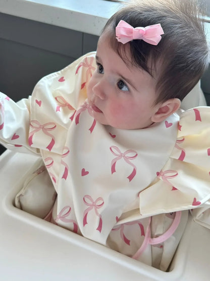 Light Pink Bow Bib with Sleeves For 6-36 Month Olds - Image 7