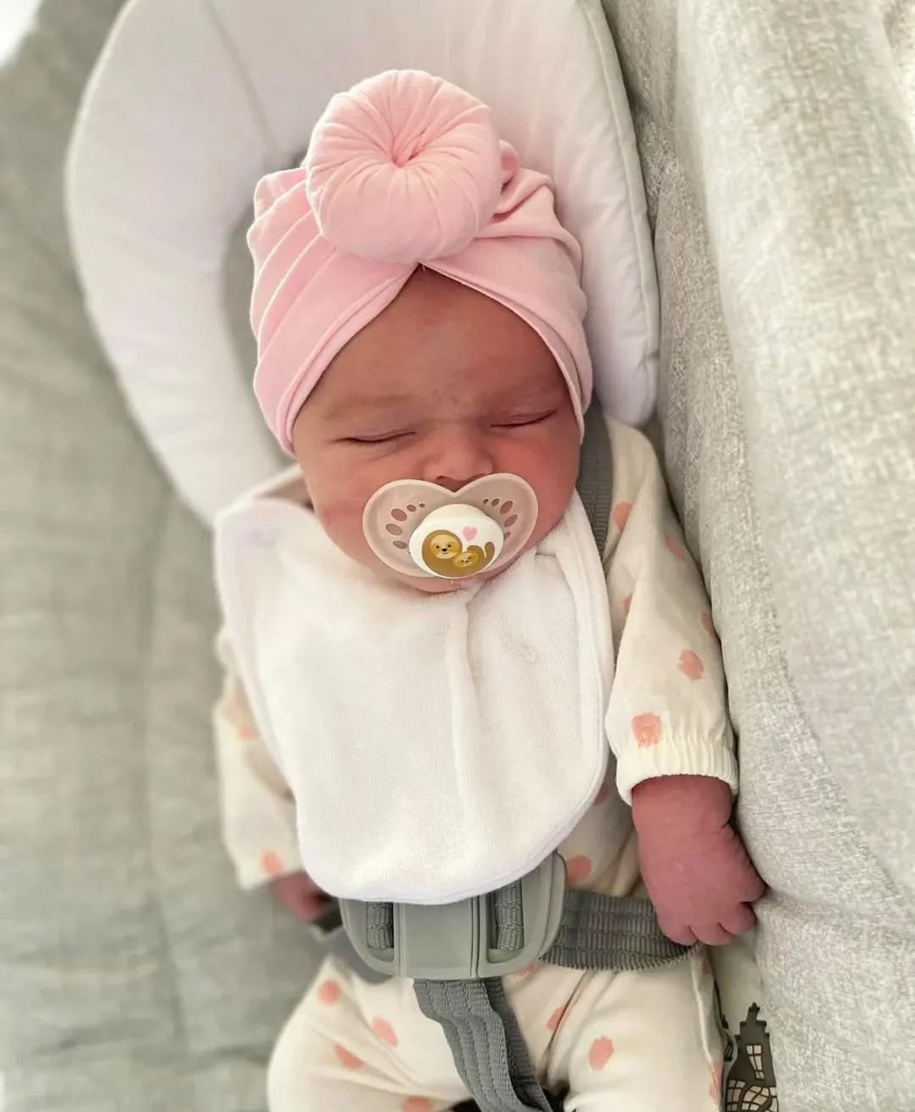 Light Pink Turban Hat with Donut For Newborn to 6 Months Old - Image 1