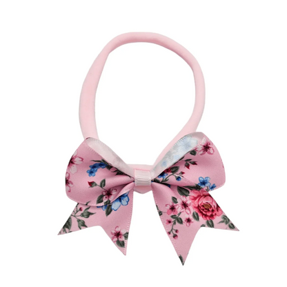 2.5 Inch Light Pink Floral Bow Headband For Newborns to Age 3 - Image 1