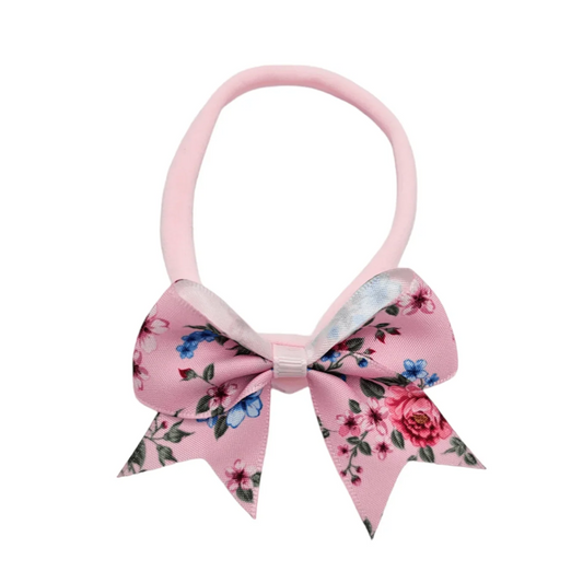 2.5 Inch Light Pink Floral Bow Headband For Newborns to Age 3 - Image 1
