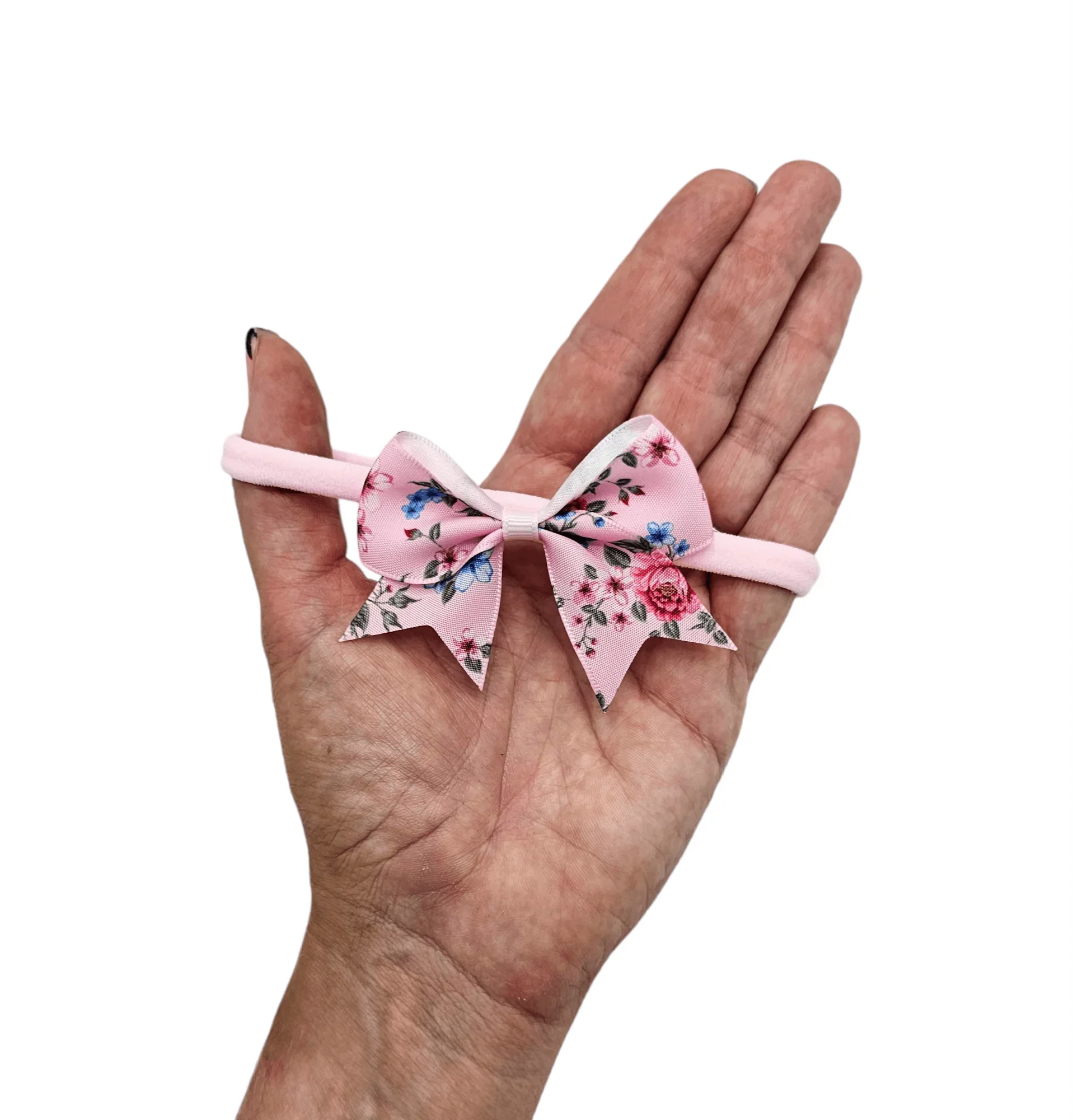 2.5 Inch Light Pink Floral Bow Headband For Newborns to Age 3 - Image 2