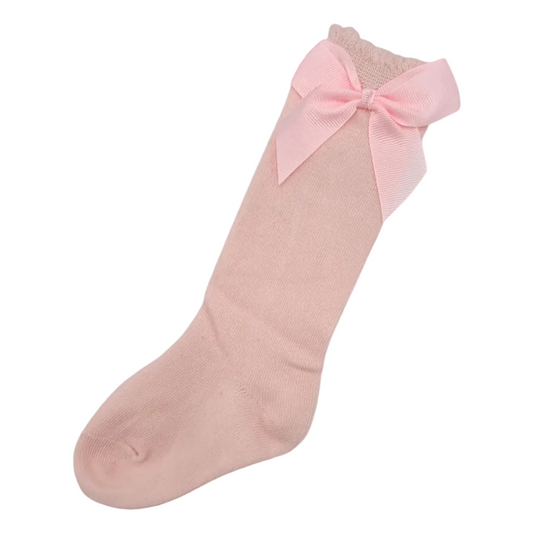 Light Pink Knee High Baby Socks With Bow For 6-24 Months - Image 1