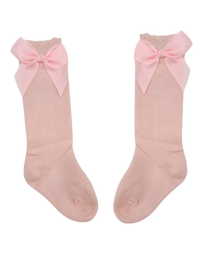 Light Pink Knee High Baby Socks With Bow For 6-24 Months - Image 2