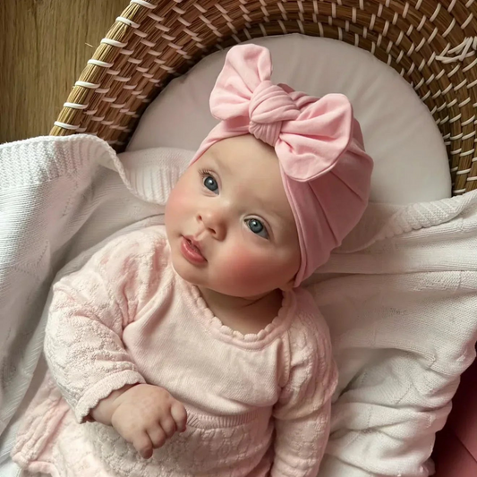 Light Pink Bow Turban Hat For Babies From Newborn to 6 Months - Image 1