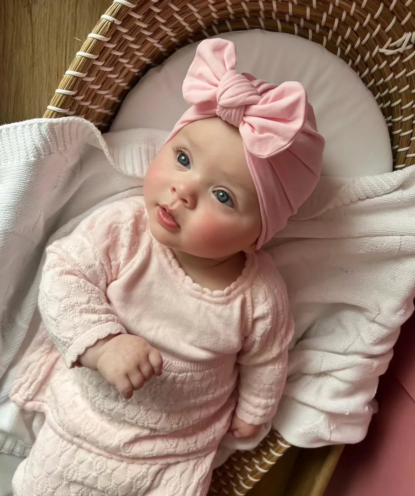 Light Pink Bow Turban Hat For Babies From Newborn to 6 Months - Image 1