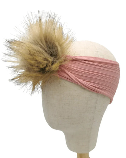 Lighter Dusty Pink Faux Fur Headband For Newborns to Toddlers - Image 2
