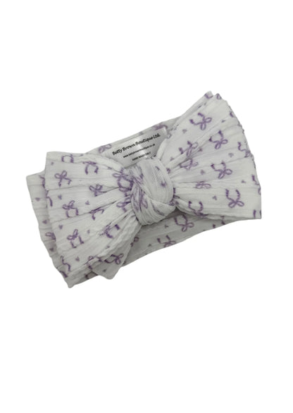 Lilac Bow Print Larger Bow Headband For Babies From Newborn - Image 3