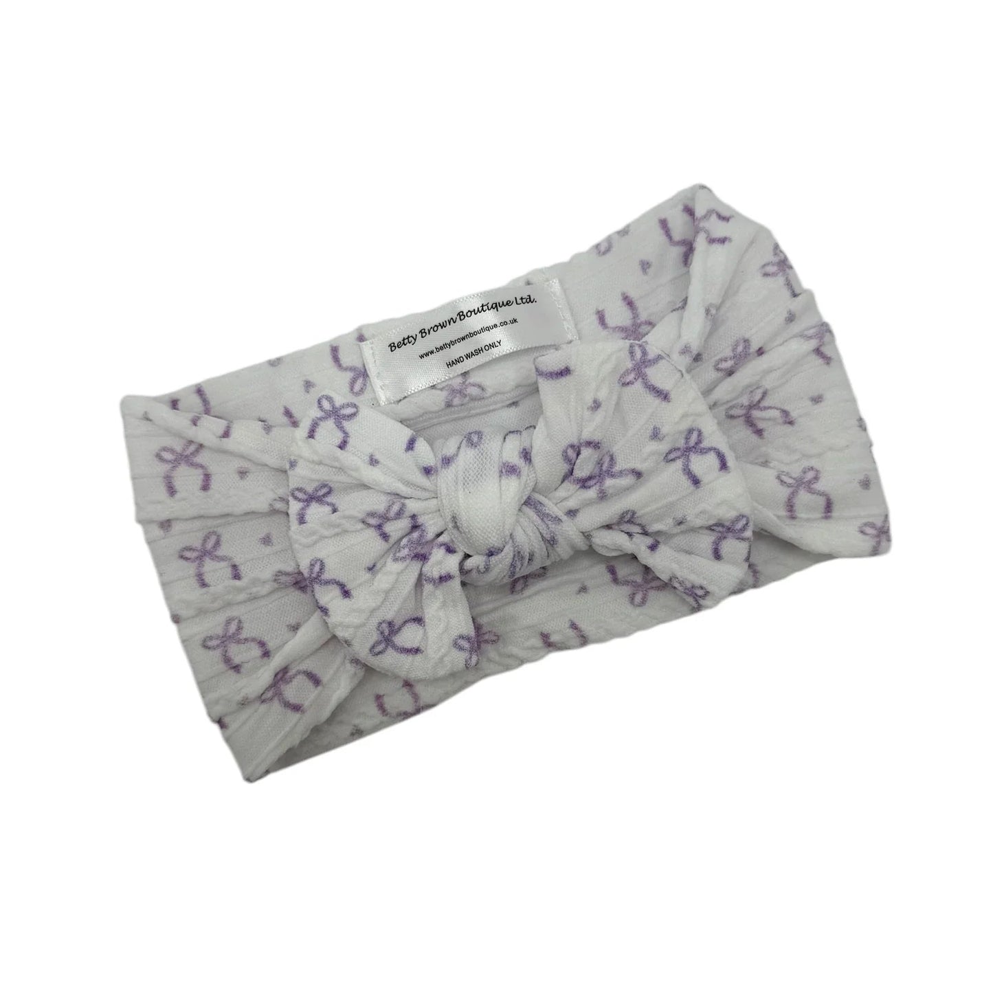 Lilac Bow Print Smaller Bow Headband From Newborn to Age 3 - Image 2
